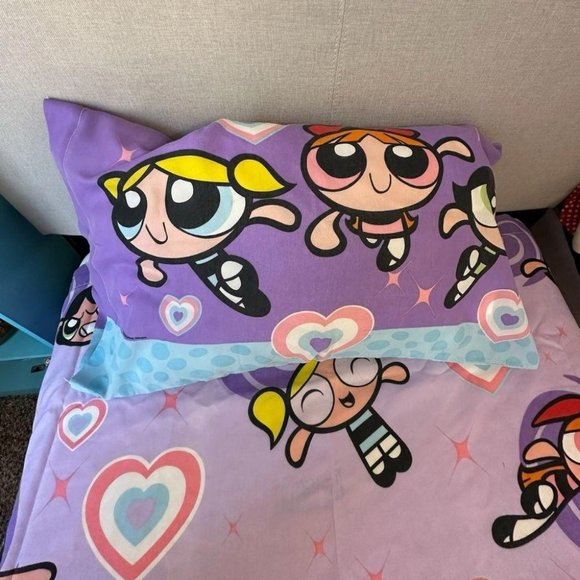FULL SIZE POWERPUFF GIRLS FLAT SHEET AND PILLOW CASE - Picture 5 of 11